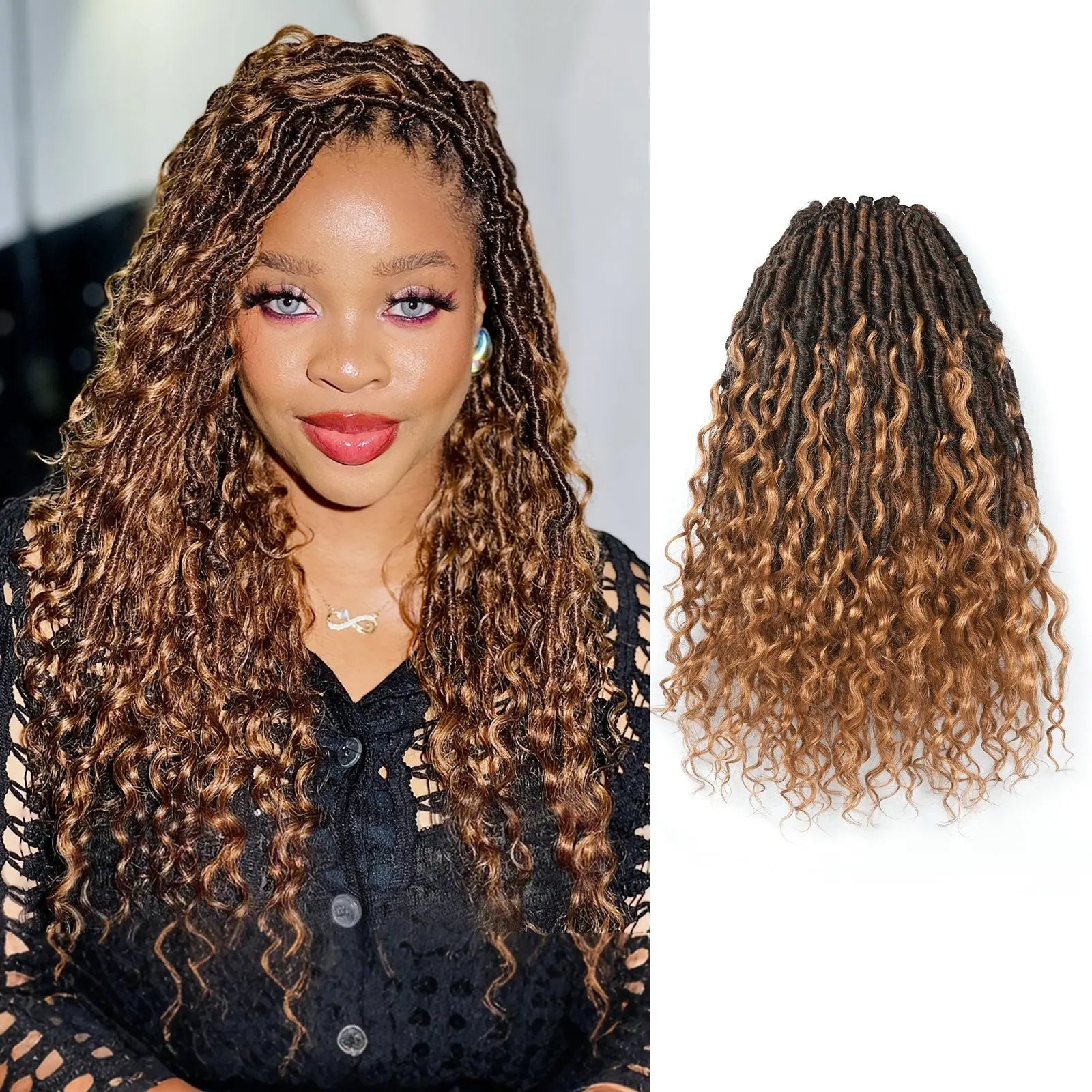 Toyotress Crochet Boho Locs Braiding Hair With Human Hair Curls Pre Looped Goddess Boho Dreadlocks Curly Full Ends Hair Extensions