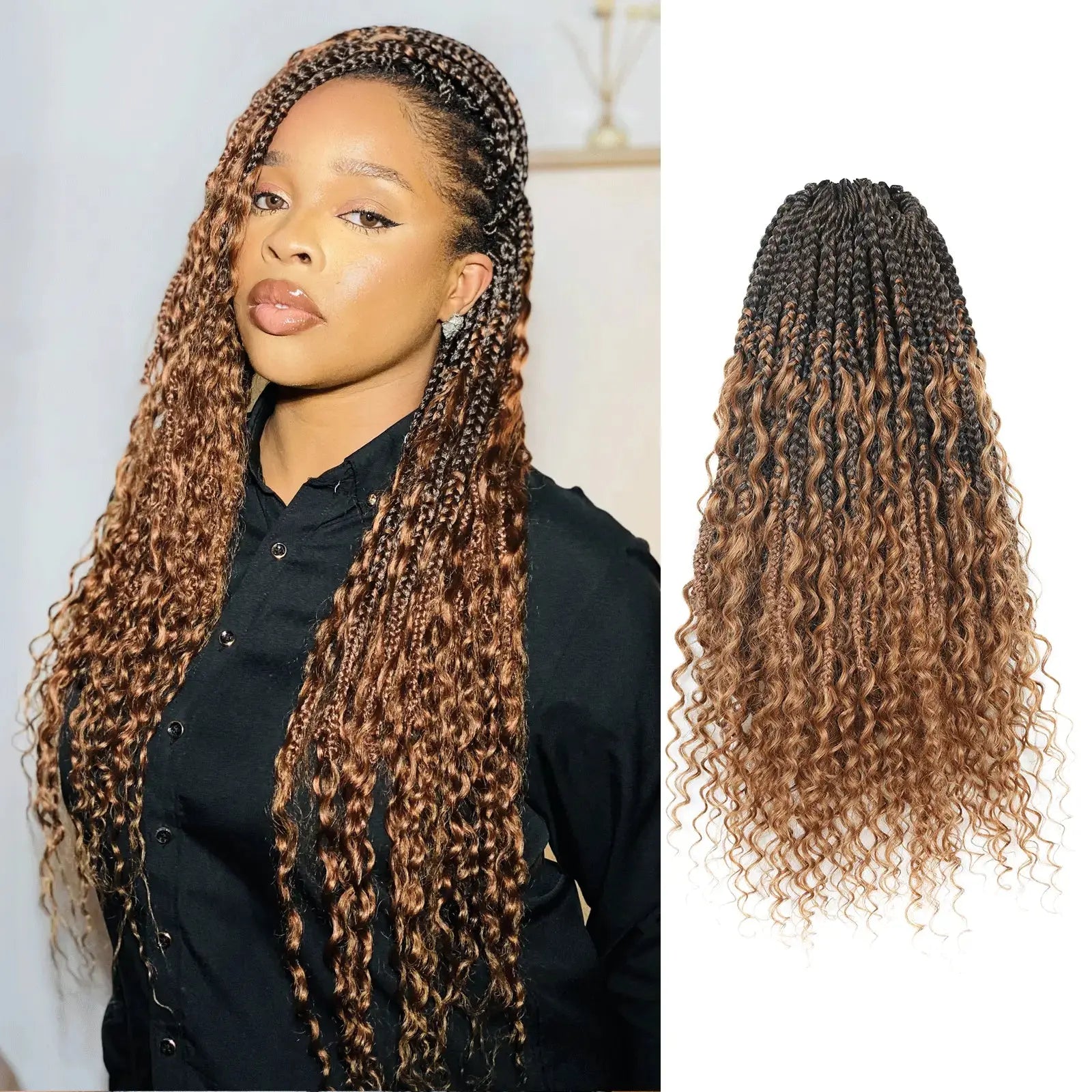 Toyotress Boho Box Braids with Human Hair Curls Protective Hairstyle Crochet Hair Extensions