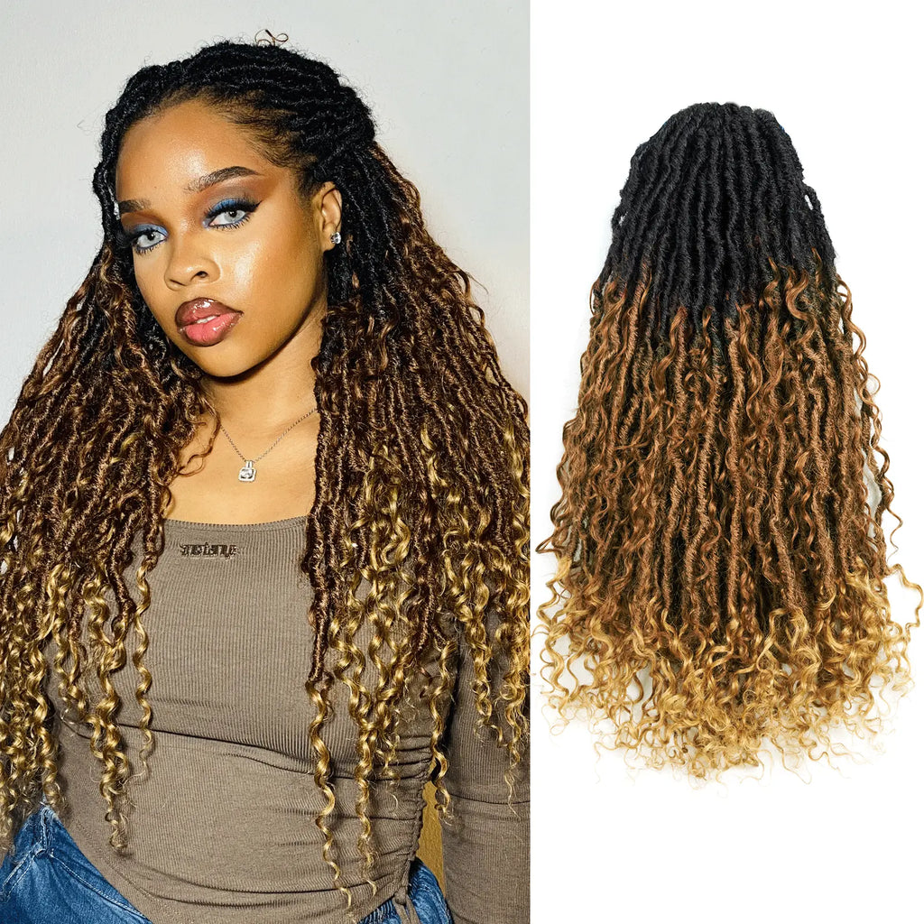 Toyotress Boho Locs With Human Hair Curls Pre Looped Goddess Boho Dreadlocks Curly Full Ends Hair Extensions