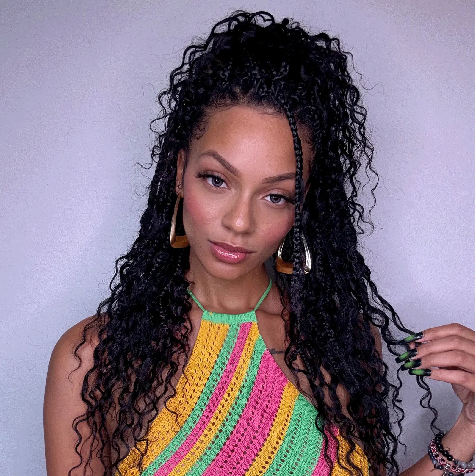 Toyotress Boho Box Braids with Human Hair Curls Protective Hairstyle Crochet Hair Extensions