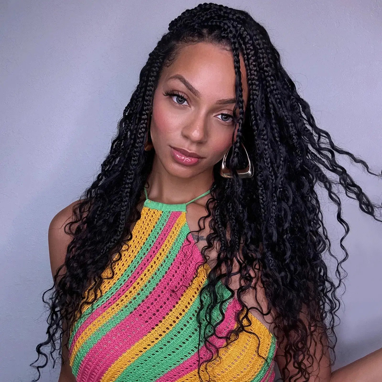 Toyotress Boho Box Braids with Human Hair Curls Protective Hairstyle Crochet Hair Extensions
