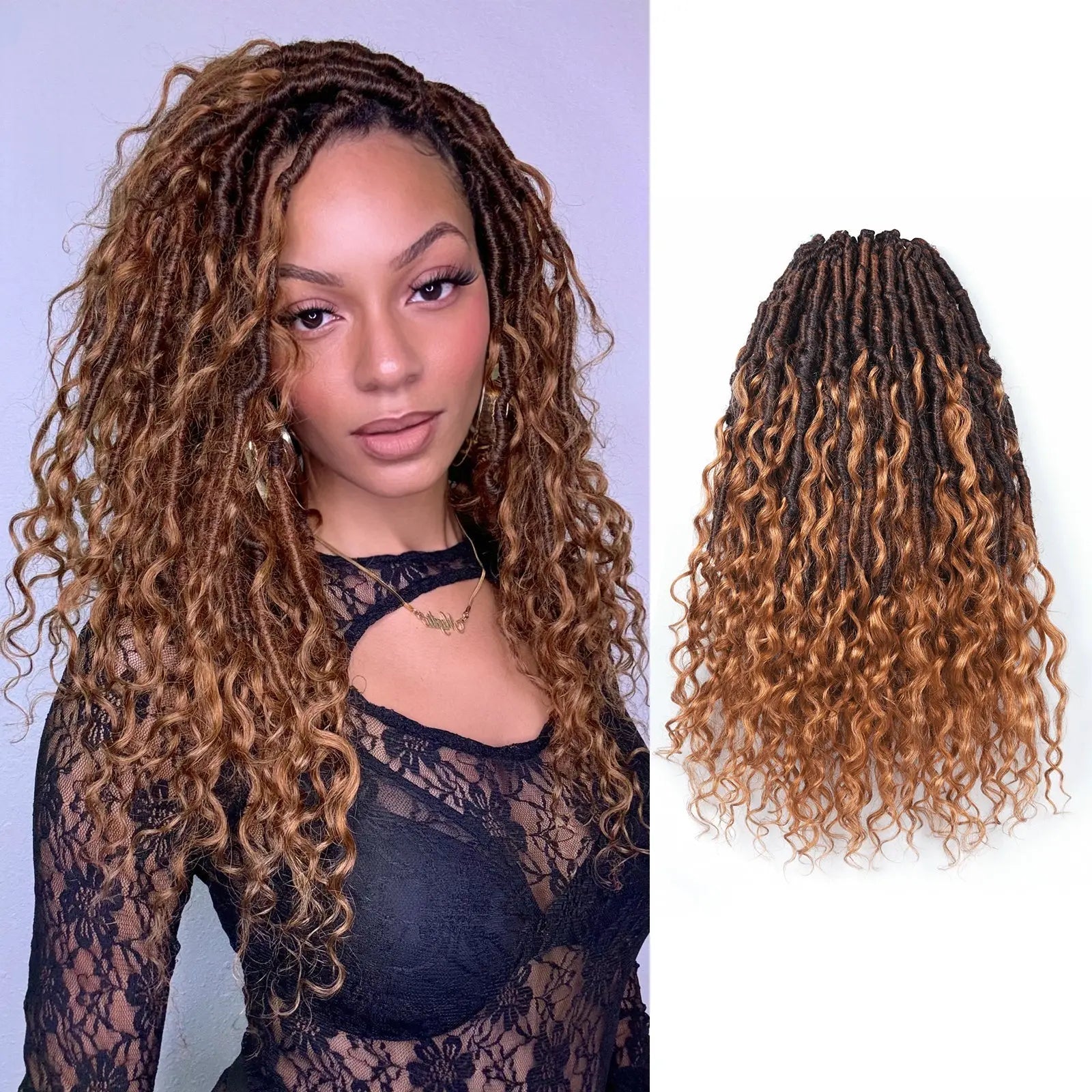 1 Pack PHLOCS | Toyotress® Updated Boho Locs Braiding Hair With Human Hair Curls Pre Looped Goddess Boho Dreadlocks Curly Full Ends Hair Extensions Toyotress