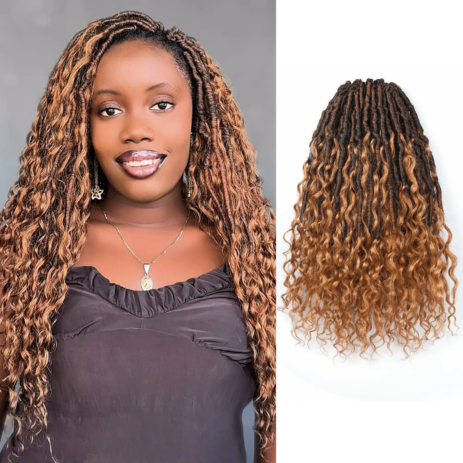Toyotress Crochet Boho Locs Braiding Hair With Human Hair Curls Pre Looped Goddess Boho Dreadlocks Curly Full Ends Hair Extensions