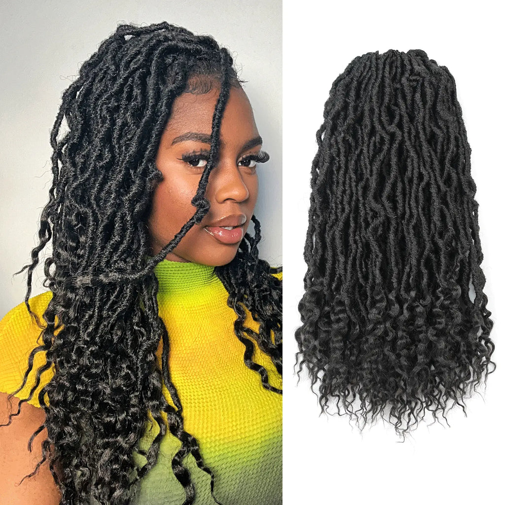 Toyotress Faux Locs With Curly Ends Goddess Locs Crochet Hair Curly Faux Locs Crochet Hair Wavy Nu Locs with Curly Ends Synthetic Braiding Hair