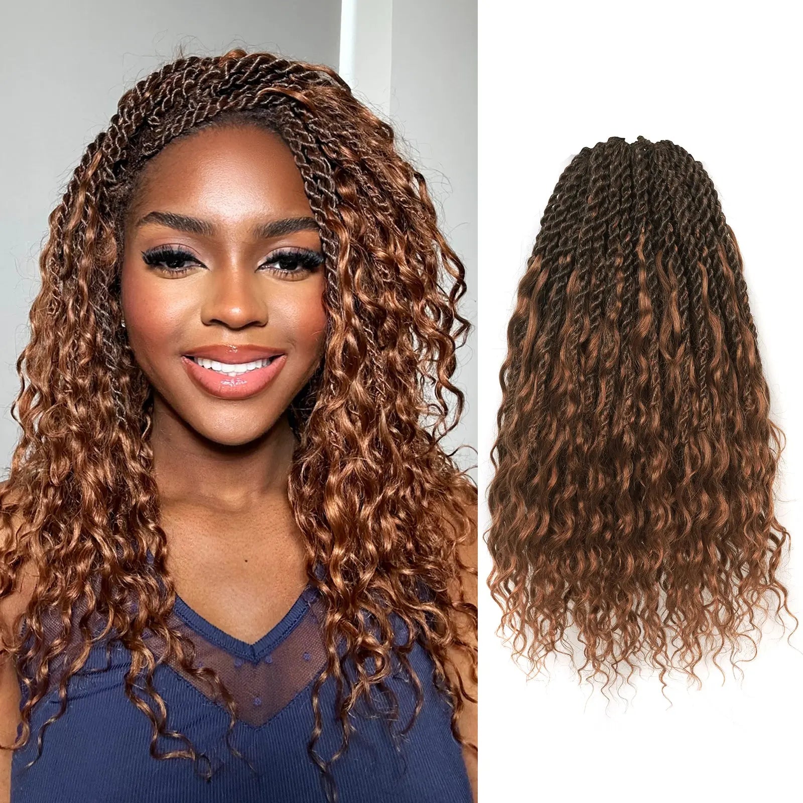 Island twist with human hair curls Toyotress crochet hair extensions