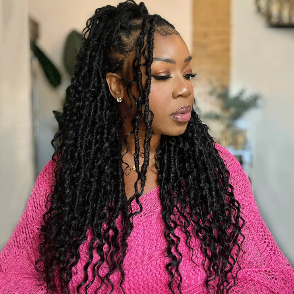 Toyotress Boho Locs With Human Hair Curls Pre Looped Goddess Boho Dreadlocks Curly Full Ends Hair Extensions
