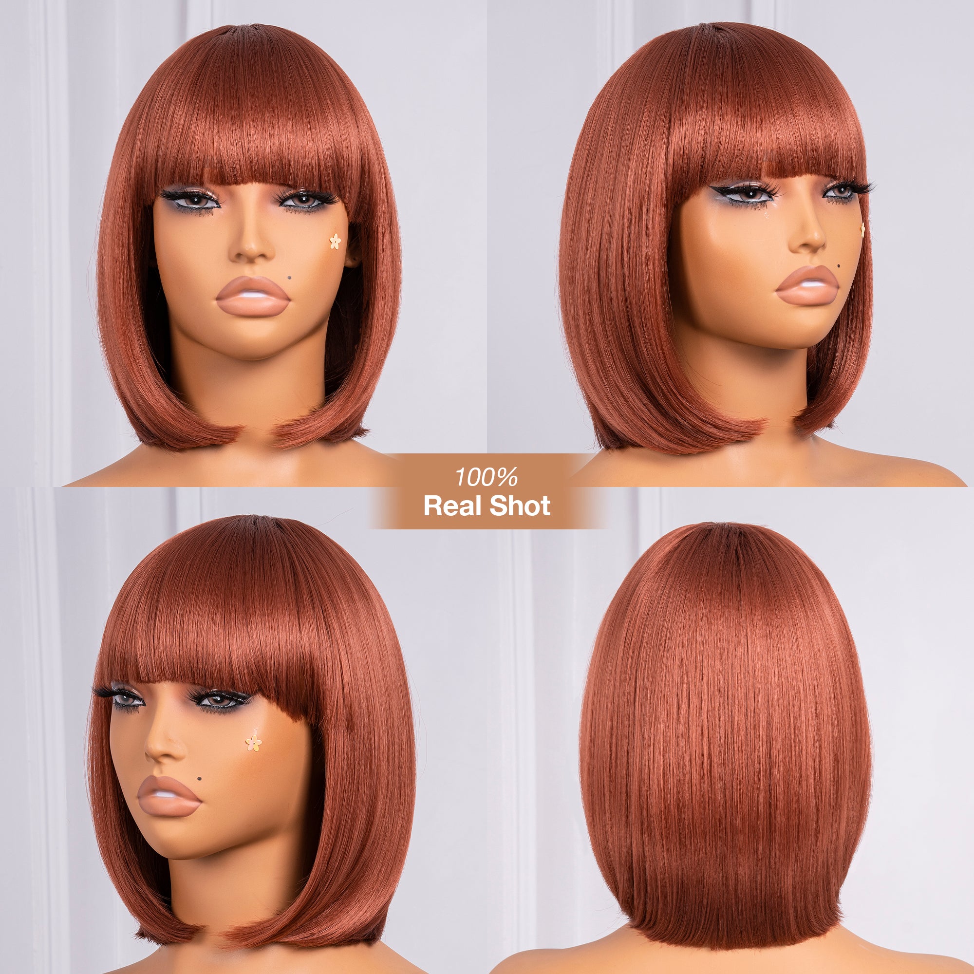 Toyotress Short Bob Synthetic Wigs | Blunt cut Natural Black Straight Wig with Bangs Synthetic Wig（612H+618）