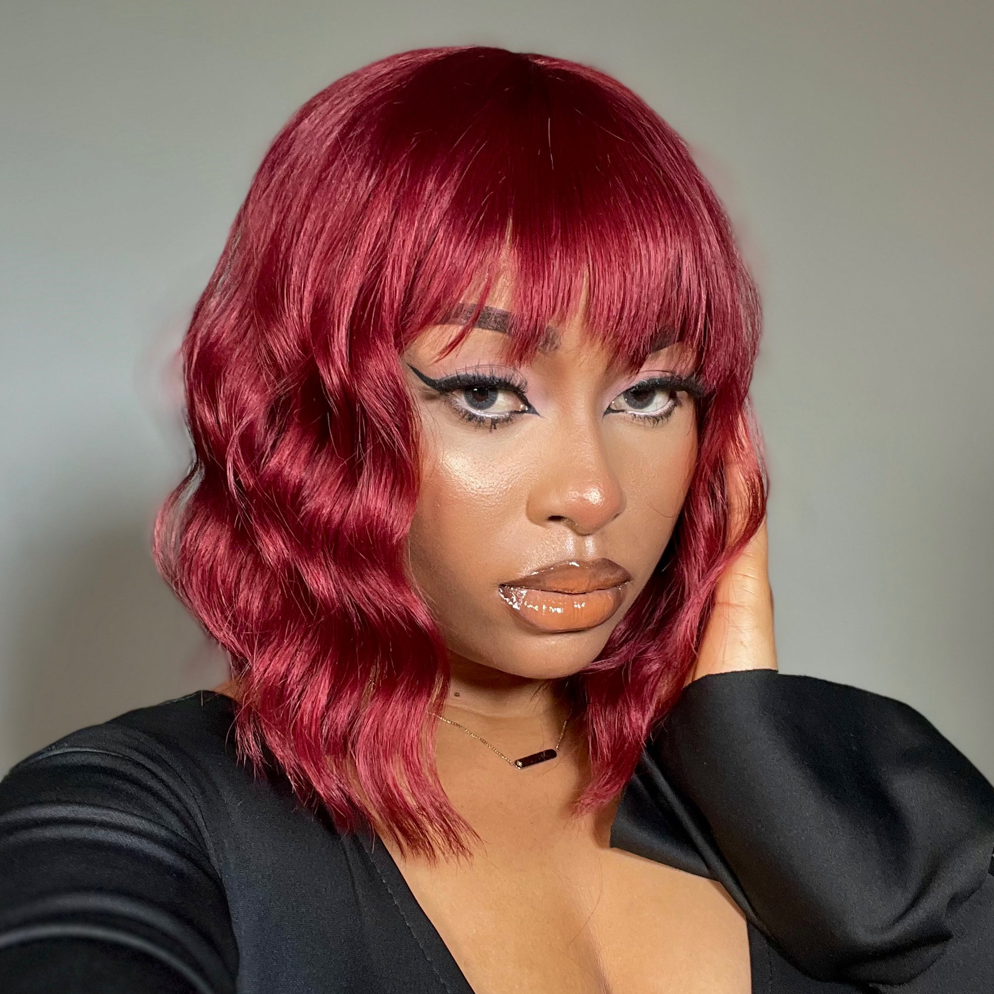 𝗣𝘂𝗺𝗽𝗸𝗶𝗻 𝗦𝗽𝗶𝗰𝗲 𝗧𝗿𝗲𝘀𝘀𝗲𝘀 | TOYOTRESS Pink Paradise LOOSE WAVY SHORT BOB WIGS HD LACE PART WITH BANGS - 12 INCH NATURAL BLACK BOB HAIR WIGS FOR BLACK WOMEN, SHOULDER LENGTH CURLY SYNTHETIC WIGS(LF0926)