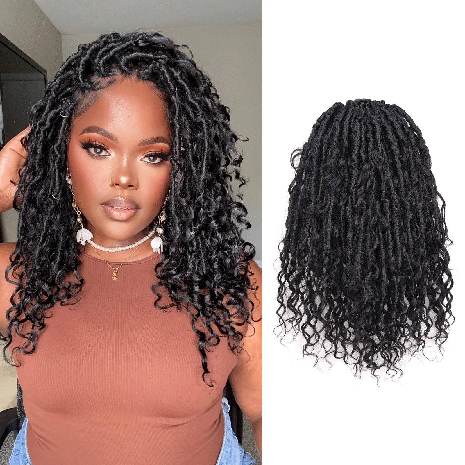 Toyotress Crochet Boho Locs Braiding Hair With Human Hair Curls Pre Looped Goddess Boho Dreadlocks Curly Full Ends Hair Extensions