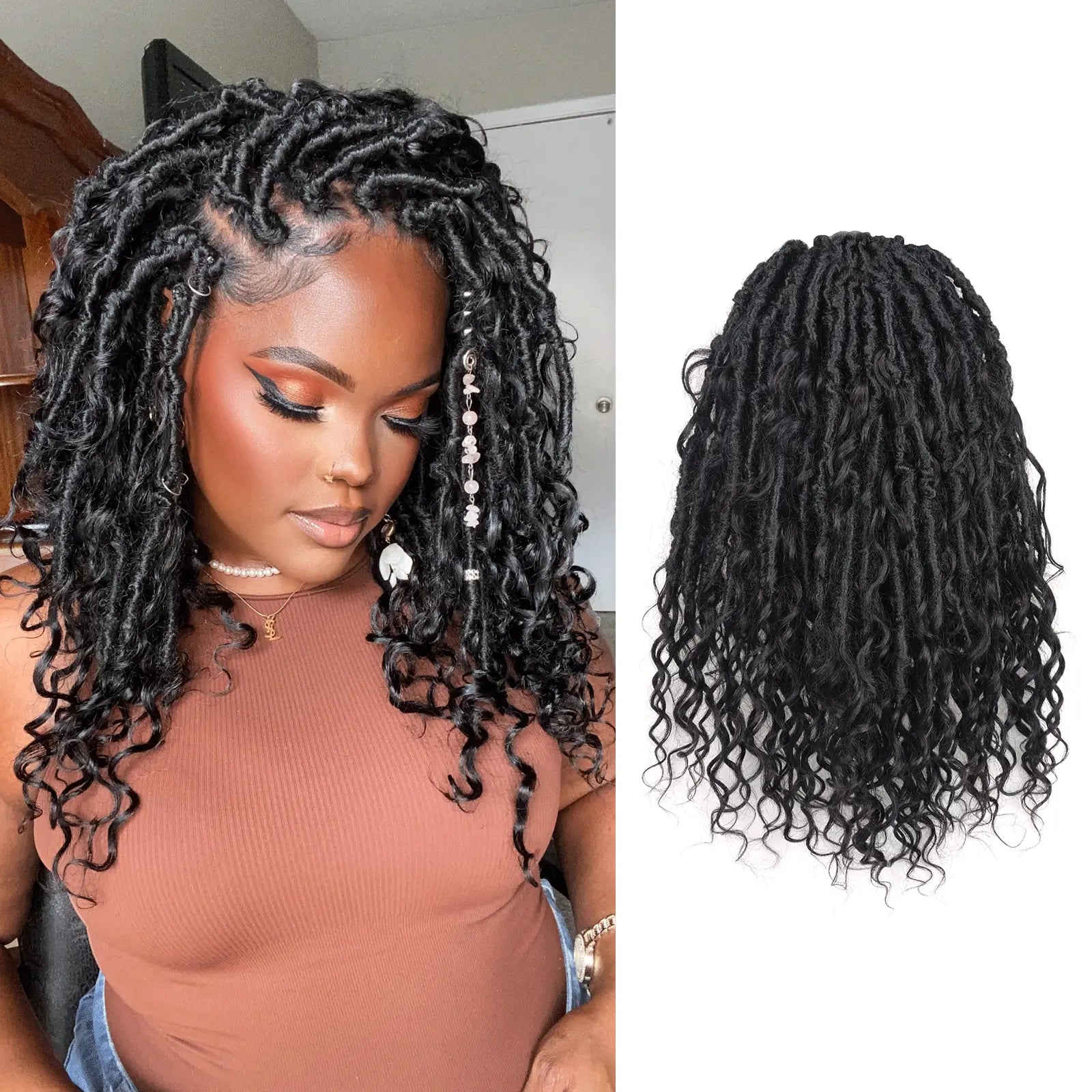 Toyotress Crochet Boho Locs Braiding Hair With Human Hair Curls Pre Looped Goddess Boho Dreadlocks Curly Full Ends Hair Extensions