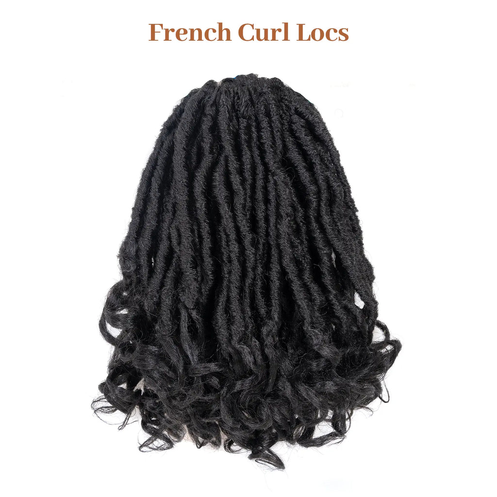 ( US ONLY) FAST SHIPPING FC | Toyotress® French Curl Locs Crochet Hair Curly Faux Locs 8 Packs Black Pre-Looped Crochet Hair with Curly ends Crochet Hair with Soft Curly Wave Ends Hair Extensions Toyotress
