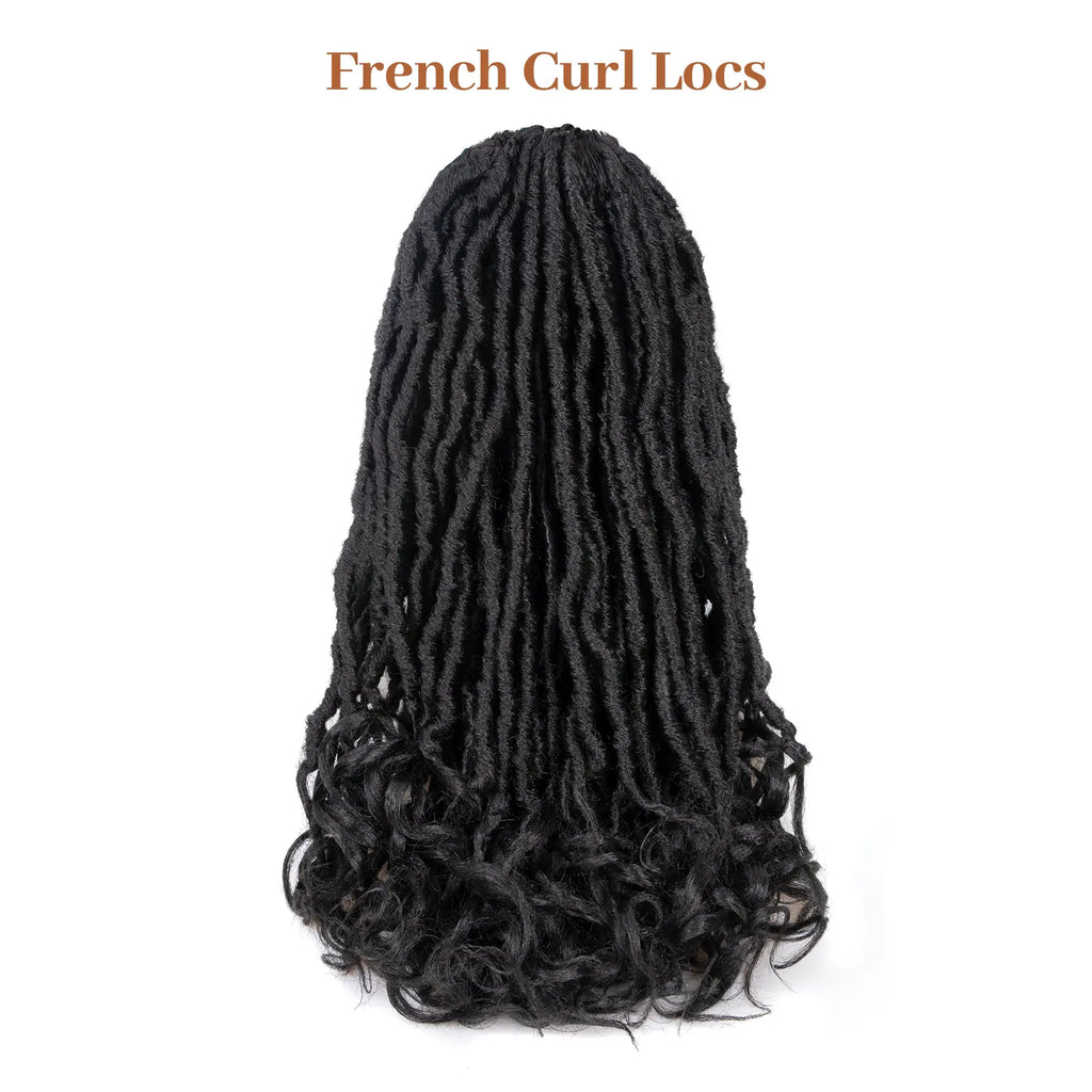 ( US ONLY) FAST SHIPPING FC | Toyotress® French Curl Locs Crochet Hair Curly Faux Locs 8 Packs Black Pre-Looped Crochet Hair with Curly ends Crochet Hair with Soft Curly Wave Ends Hair Extensions Toyotress