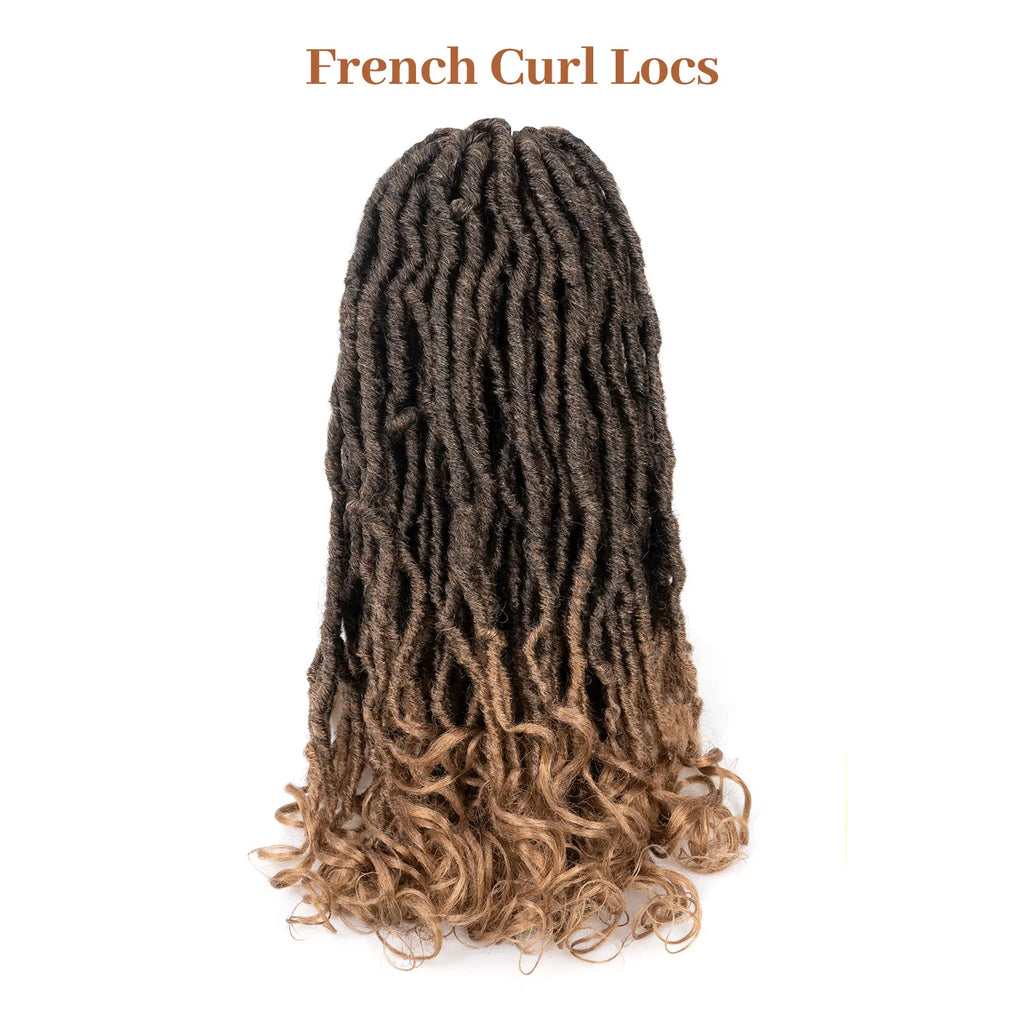 ( US ONLY) FAST SHIPPING FC | Toyotress® French Curl Locs Crochet Hair Curly Faux Locs 8 Packs Black Pre-Looped Crochet Hair with Curly ends Crochet Hair with Soft Curly Wave Ends Hair Extensions Toyotress