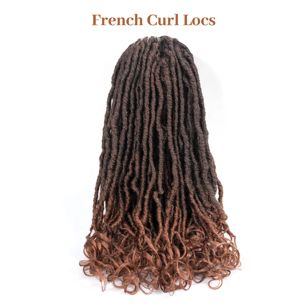 ( US ONLY) FAST SHIPPING FC | Toyotress® French Curl Locs Crochet Hair Curly Faux Locs 8 Packs Black Pre-Looped Crochet Hair with Curly ends Crochet Hair with Soft Curly Wave Ends Hair Extensions Toyotress