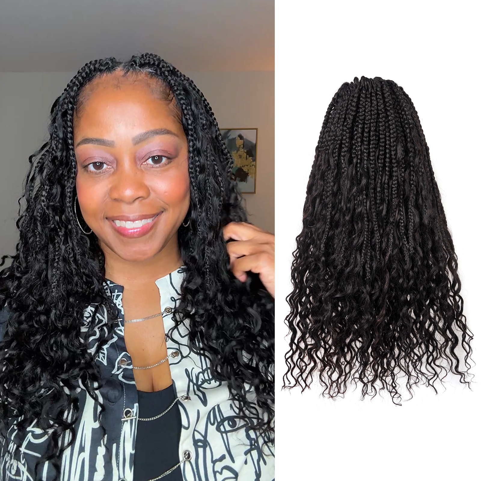 8 Packs HBraids | Toyotress® Crochet Boho Box Braids with Human Hair Curls, Women's Pre-looped Goddess Braiding Hair for Daily Usage - Protective Hairstyle for Special Occasion Summer Vacation Toyotress