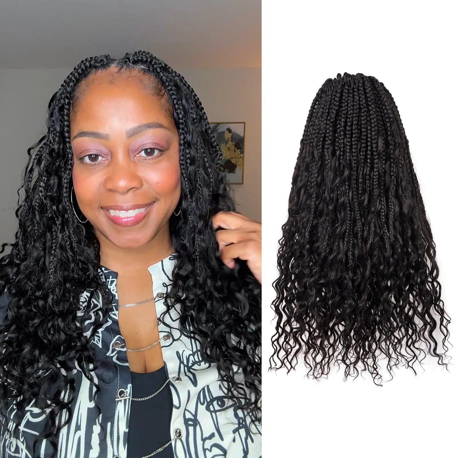 8 Packs HBraids | Toyotress® Crochet Boho Box Braids with Human Hair Curls, Women's Pre-looped Goddess Braiding Hair for Daily Usage - Protective Hairstyle for Special Occasion Summer Vacation Toyotress