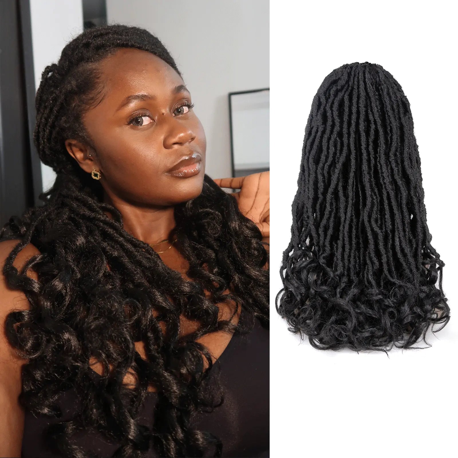 ( US ONLY) FAST SHIPPING FC | Toyotress® French Curl Locs Crochet Hair Curly Faux Locs 8 Packs Black Pre-Looped Crochet Hair with Curly ends Crochet Hair with Soft Curly Wave Ends Hair Extensions Toyotress