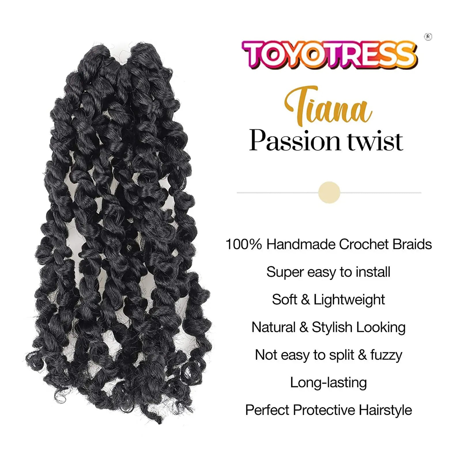 Toyotress Tiana Passion Twist Hair Pre-Twisted Pre-Looped Passion Twists Crochet Braids Made Of Bohemian Hair Synthetic Braiding Hair Extension