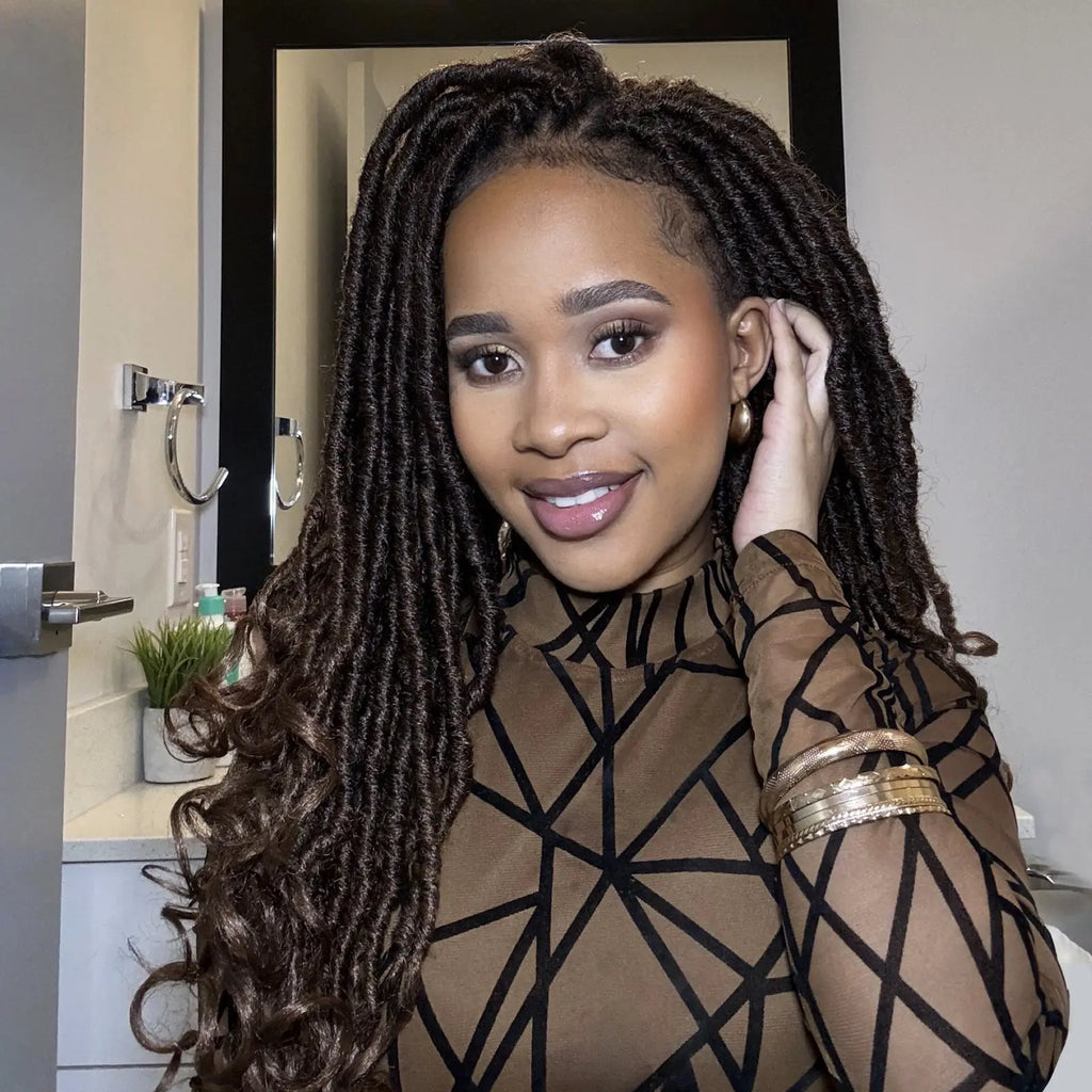 ( US ONLY) FAST SHIPPING FC | Toyotress® French Curl Locs Crochet Hair Curly Faux Locs 8 Packs Black Pre-Looped Crochet Hair with Curly ends Crochet Hair with Soft Curly Wave Ends Hair Extensions Toyotress