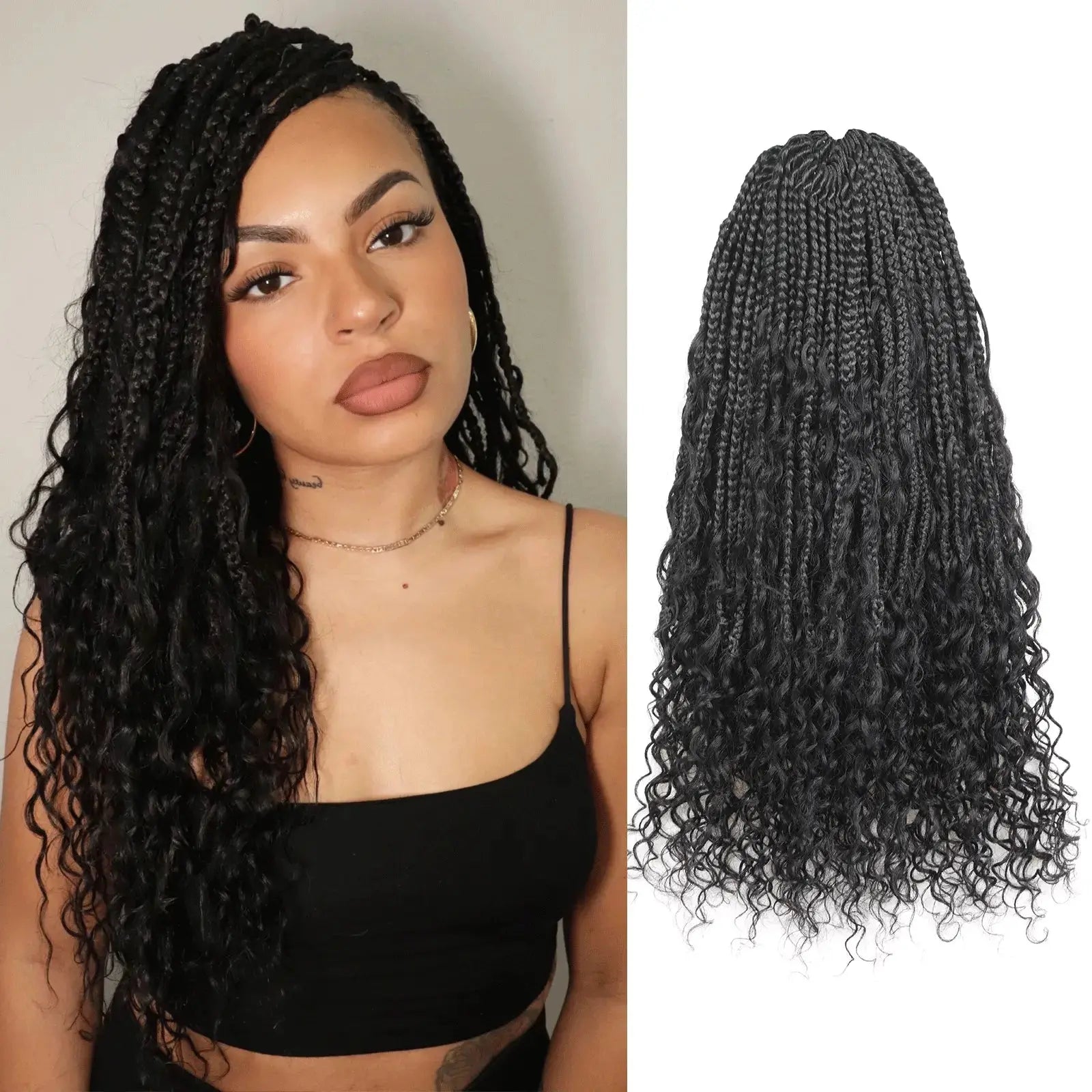 Toyotress Boho Box Braids with Human Hair Curls Protective Hairstyle Crochet Hair Extensions