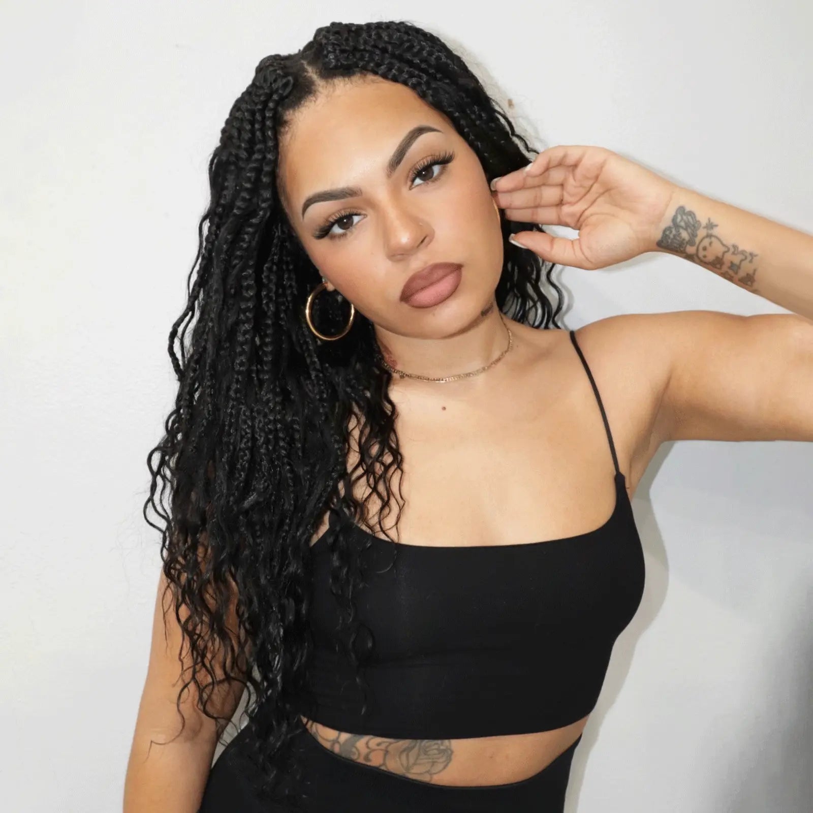 Curly Hair Box Braids With Human Hair Extensions Boho Deep Wave