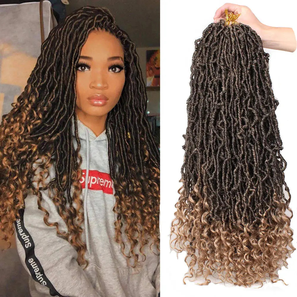 Toyotress Faux Locs With Curly Ends Goddess Locs Crochet Hair Curly Faux Locs Crochet Hair Wavy Nu Locs with Curly Ends Synthetic Braiding Hair