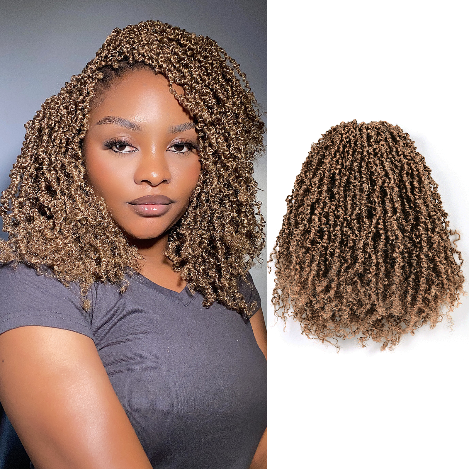 8 Packs YT | Toyotress® Yanky Twist Mix-color Yanky Twist Braiding Hair with Curls Fluffy Marlybob Crochet Hair Pre Twisted Short Passion Twist Crochet Braids Synthetic Hair Extensions for Women Toyotress