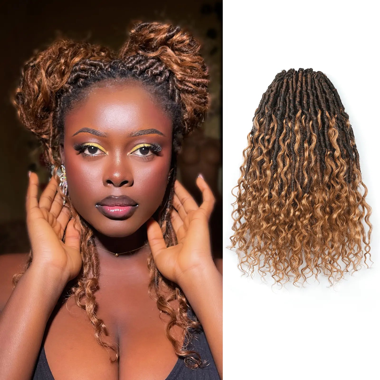 Toyotress Crochet Boho Locs Braiding Hair With Human Hair Curls Pre Looped Goddess Boho Dreadlocks Curly Full Ends Hair Extensions