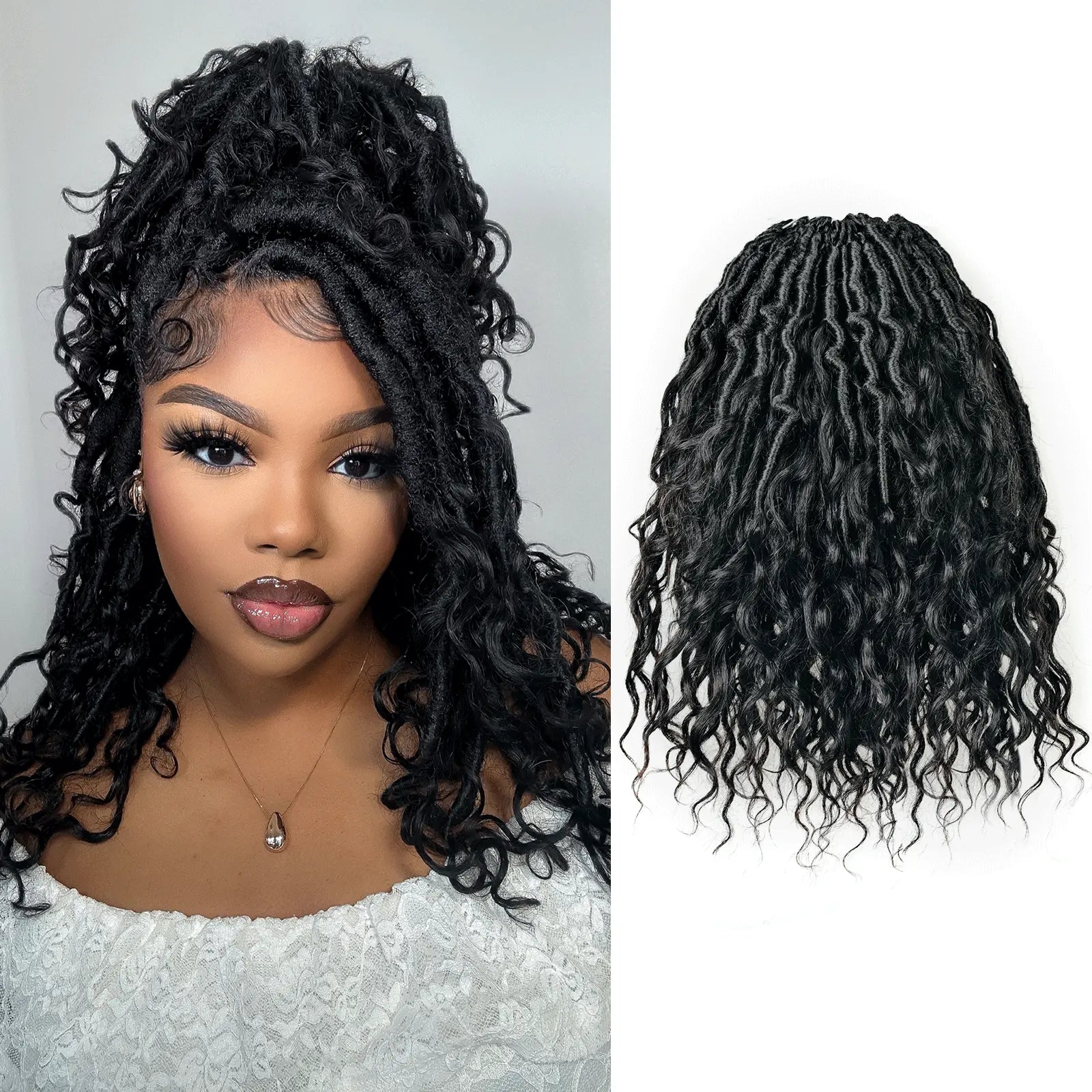 1 Pack PHLOCS | Toyotress® Updated Boho Locs Braiding Hair With Human Hair Curls Pre Looped Goddess Boho Dreadlocks Curly Full Ends Hair Extensions Toyotress