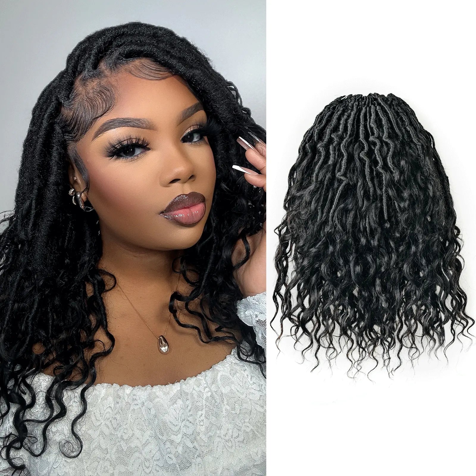 Toyotress Crochet Boho Locs Braiding Hair With Human Hair Curls Pre Looped Goddess Boho Dreadlocks Curly Full Ends Hair Extensions