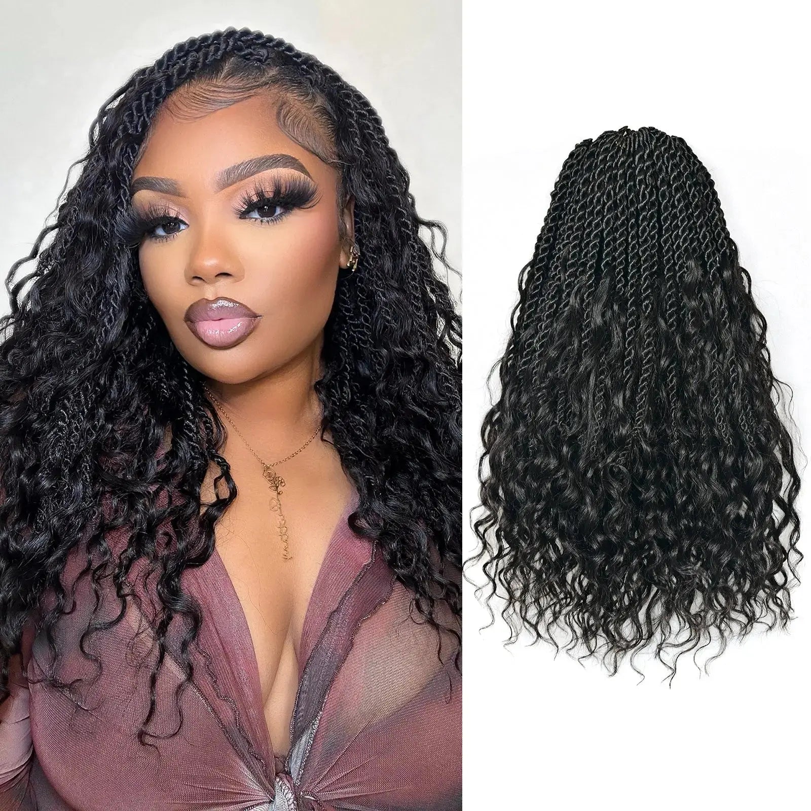 8 Packs HBraids | Toyotress® Crochet Boho Box Braids with Human Hair Curls, Women's Pre-looped Goddess Braiding Hair for Daily Usage - Protective Hairstyle for Special Occasion Summer Vacation Toyotress