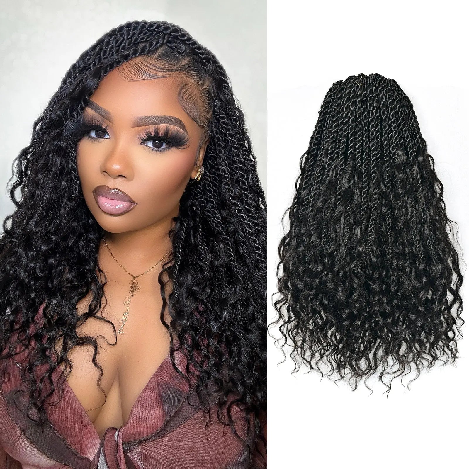 8 Packs | Toyotress® HBIT Boho Island Twist with Human Hair Curls Crochet Hair Senegalese Twist Pre Looped Braiding Hair With Human Hair Curly Ends Toyotress