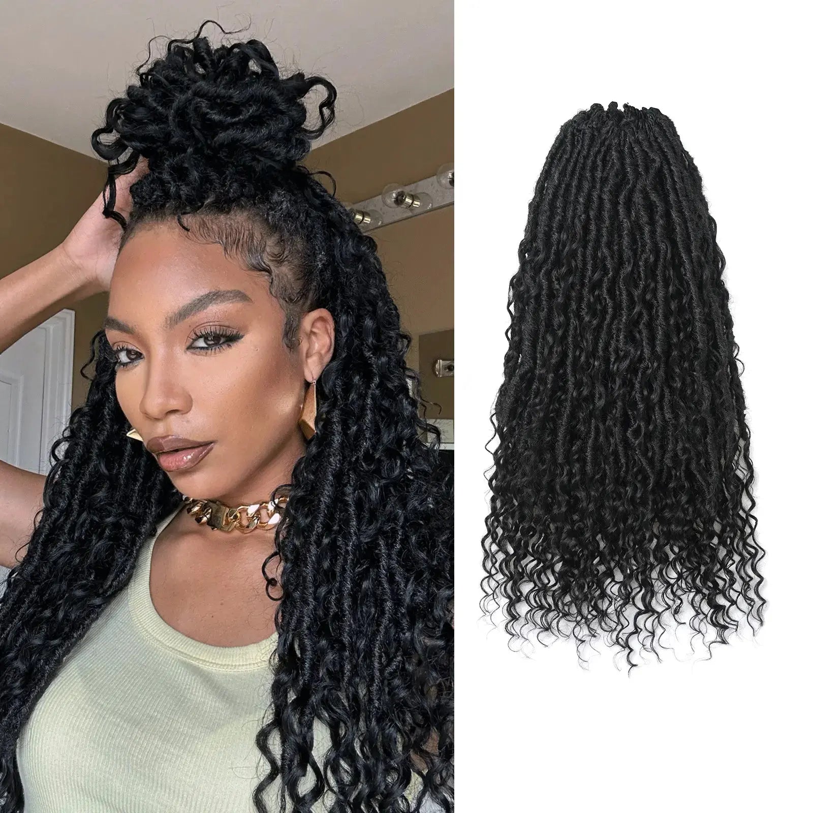 Toyotress Boho Locs With Human Hair Curls Pre Looped Goddess Boho Dreadlocks Curly Full Ends Hair Extensions