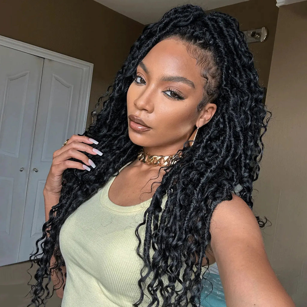 Toyotress Boho Locs With Human Hair Curls Pre Looped Goddess Boho Dreadlocks Curly Full Ends Hair Extensions