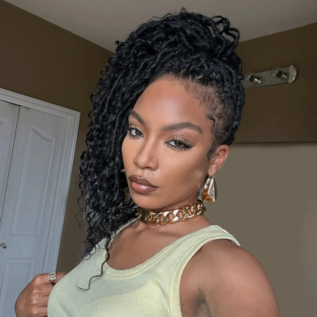 Toyotress Boho Locs With Human Hair Curls Pre Looped Goddess Boho Dreadlocks Curly Full Ends Hair Extensions