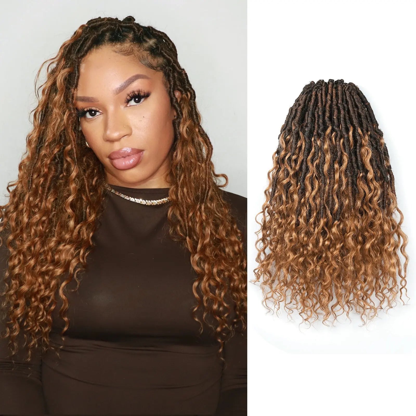 1 Pack PHLOCS | Toyotress® Updated Boho Locs Braiding Hair With Human Hair Curls Pre Looped Goddess Boho Dreadlocks Curly Full Ends Hair Extensions Toyotress
