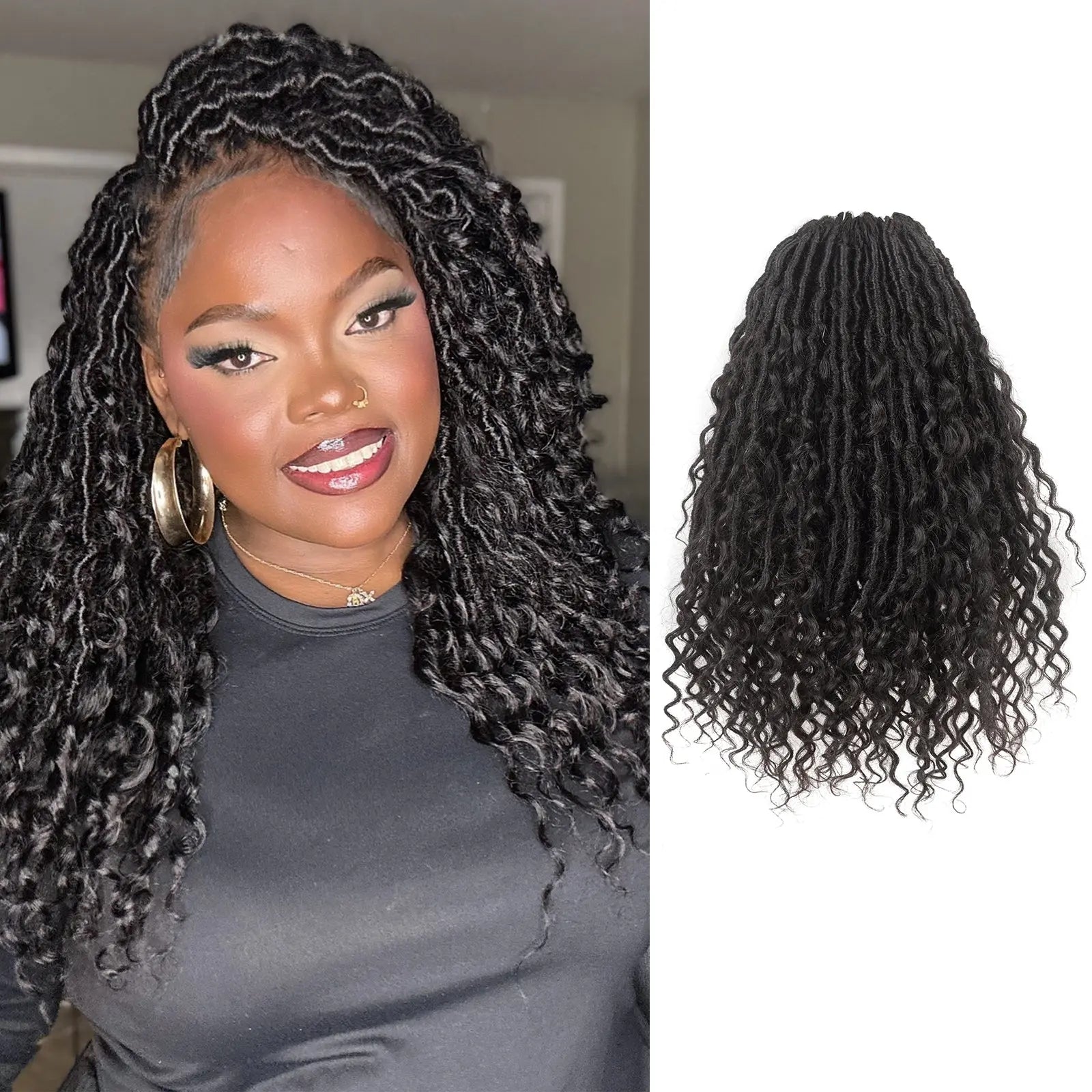 8 Packs HDBL  | Toyotress® 100% Boho Locs Human Hair Boho Faux Locs With Curls Pre-Looped Goddess Locs