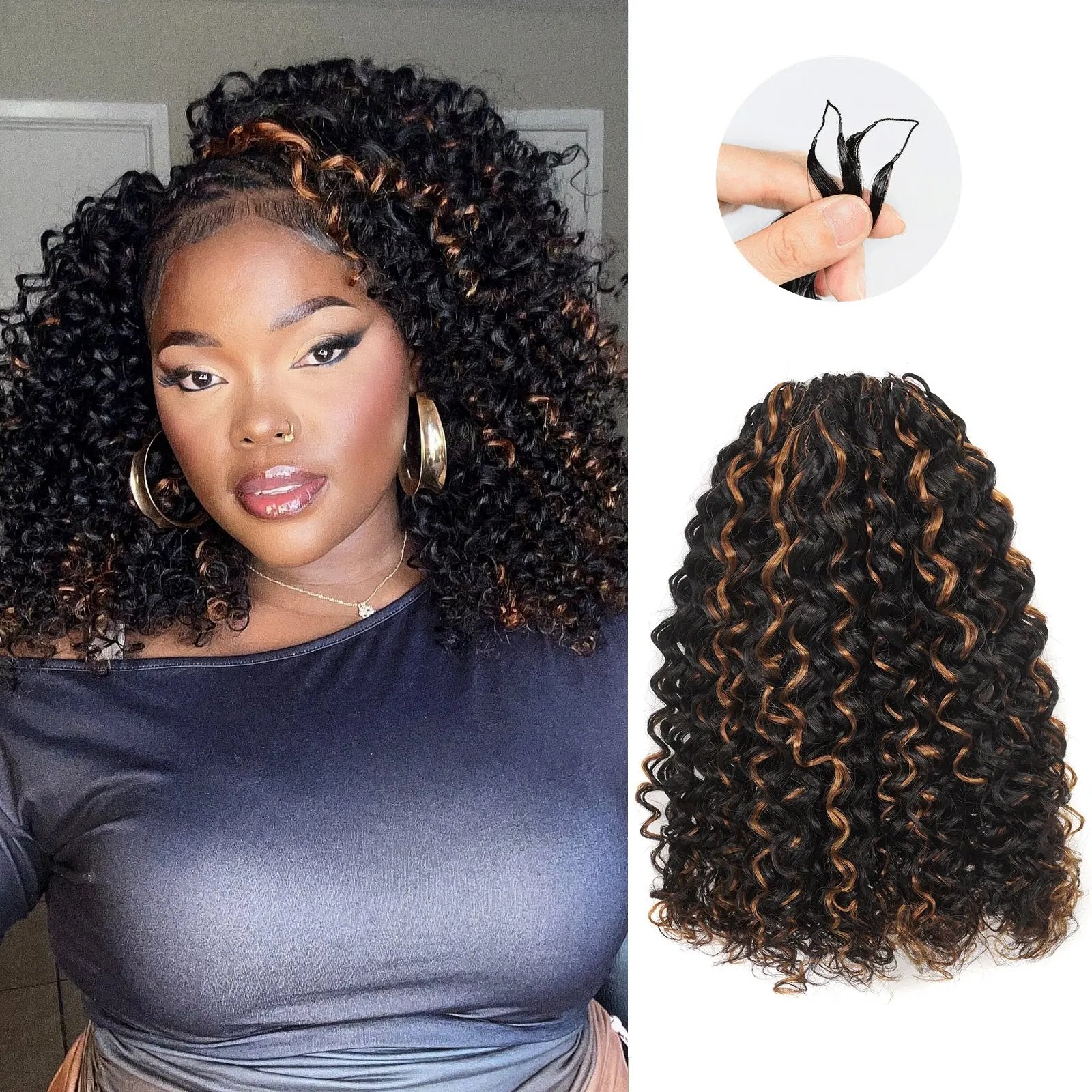 Toyotress® Knotless Pre-Separated Human Crochet Hair Kinky Curly Spring Curly Hair Extensions Human Hair Crochet Kinky Curly