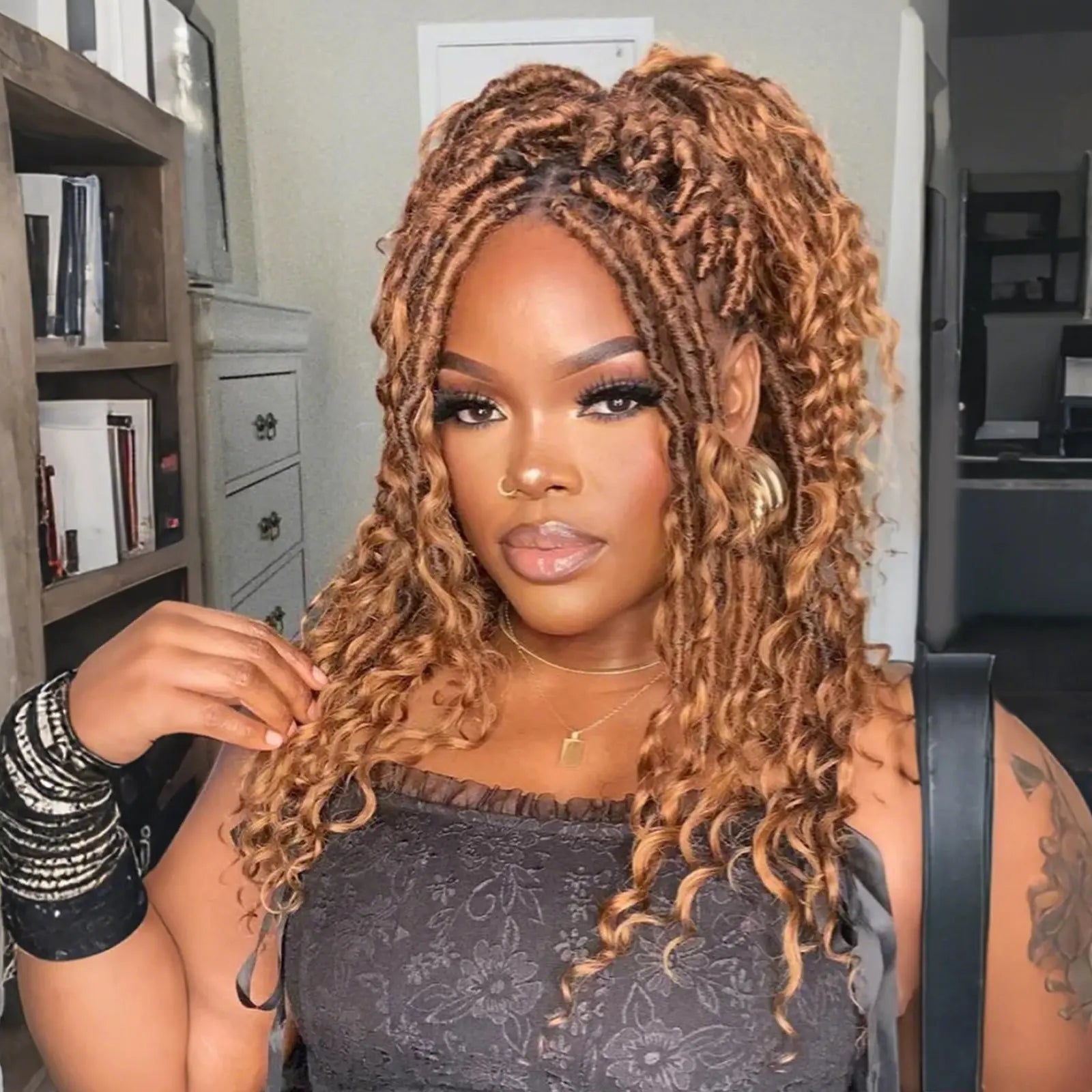 Toyotress Crochet Boho Locs Braiding Hair With Human Hair Curls Pre Looped Goddess Boho Dreadlocks Curly Full Ends Hair Extensions