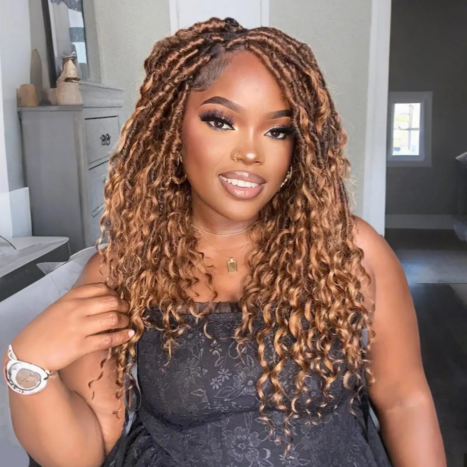 Toyotress Crochet Boho Locs Braiding Hair With Human Hair Curls Pre Looped Goddess Boho Dreadlocks Curly Full Ends Hair Extensions