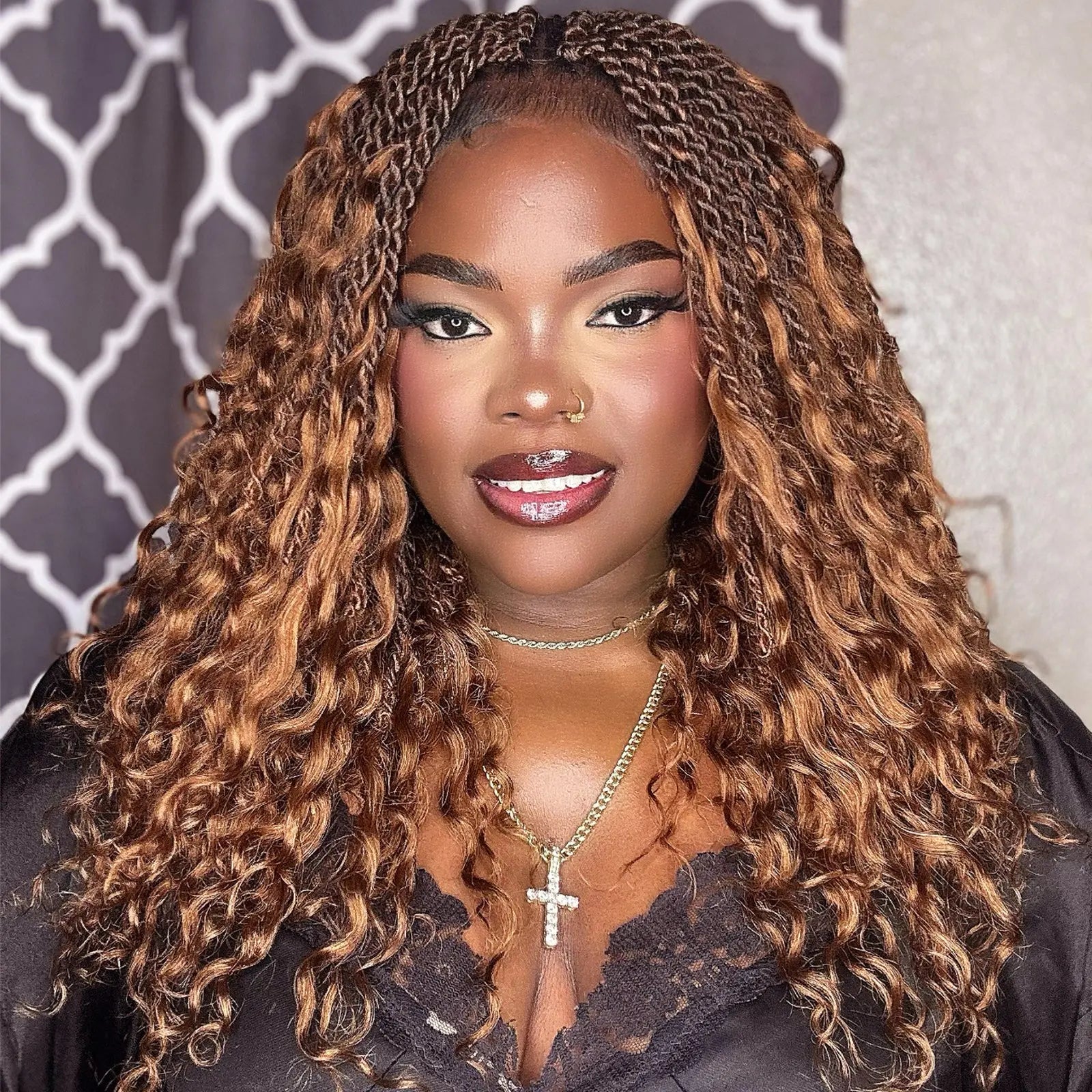 Island twist with human hair curls Toyotress crochet hair extensions