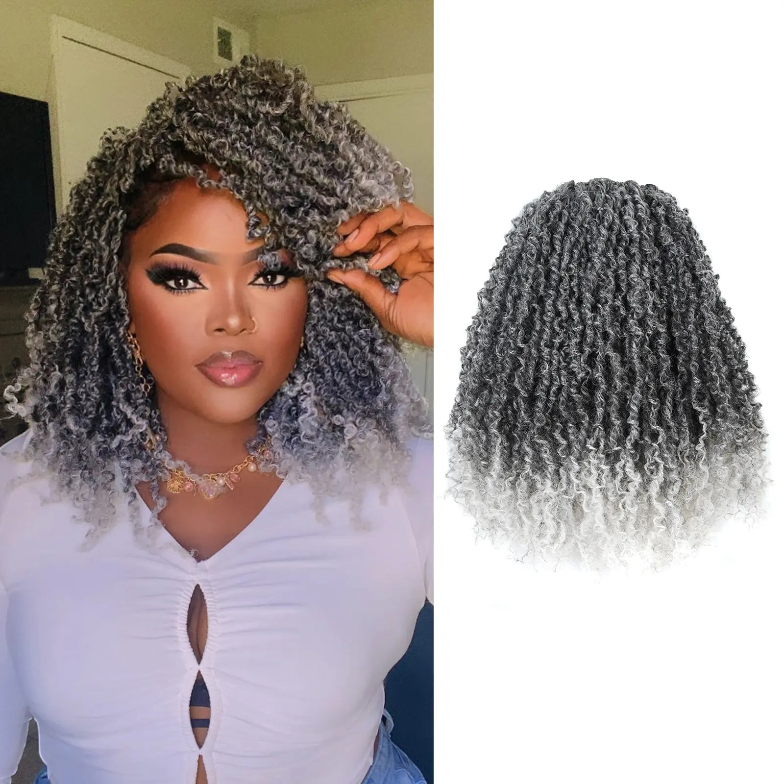 8 Packs YT Gray | Toyotress® Yanky Twist Crochet Hair Mini Passion Twist Short Passion Twist Pre Twisted Bob Twist Hair Extensions