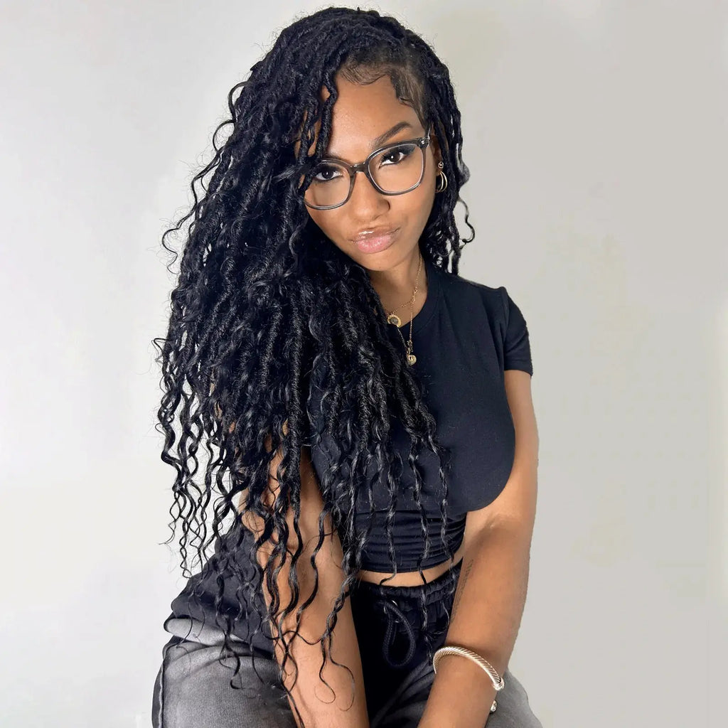 Toyotress Boho Locs With Human Hair Curls Pre Looped Goddess Boho Dreadlocks Curly Full Ends Hair Extensions