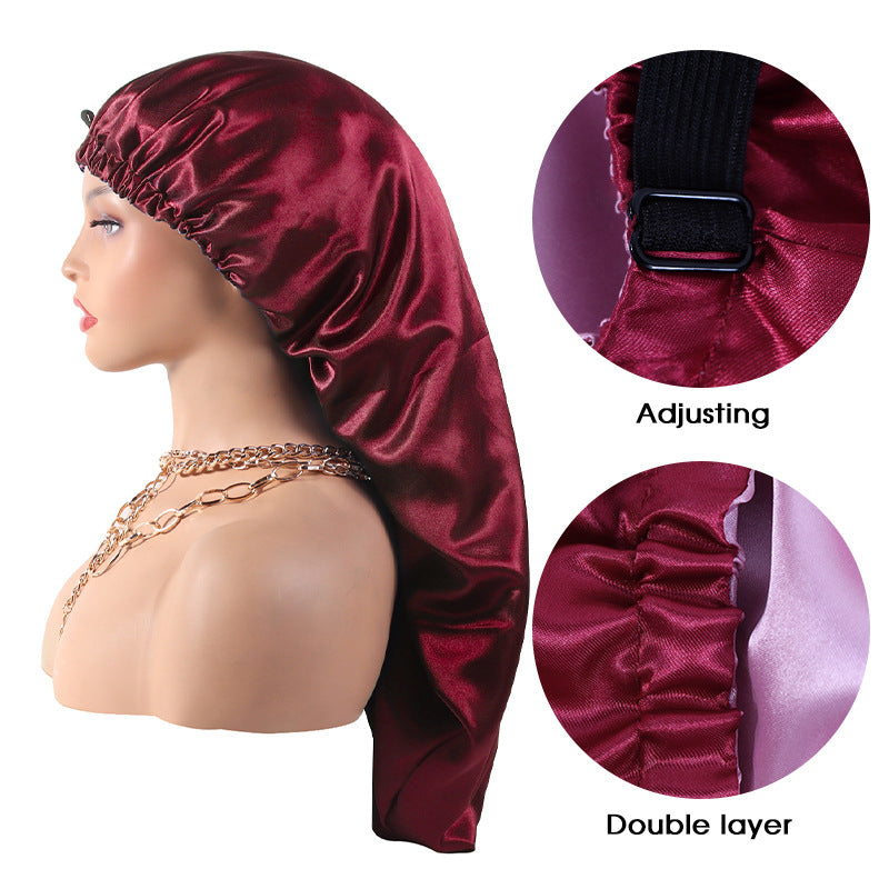 Solid Color Satin Soft Elastic Band Silky Long Bonnets