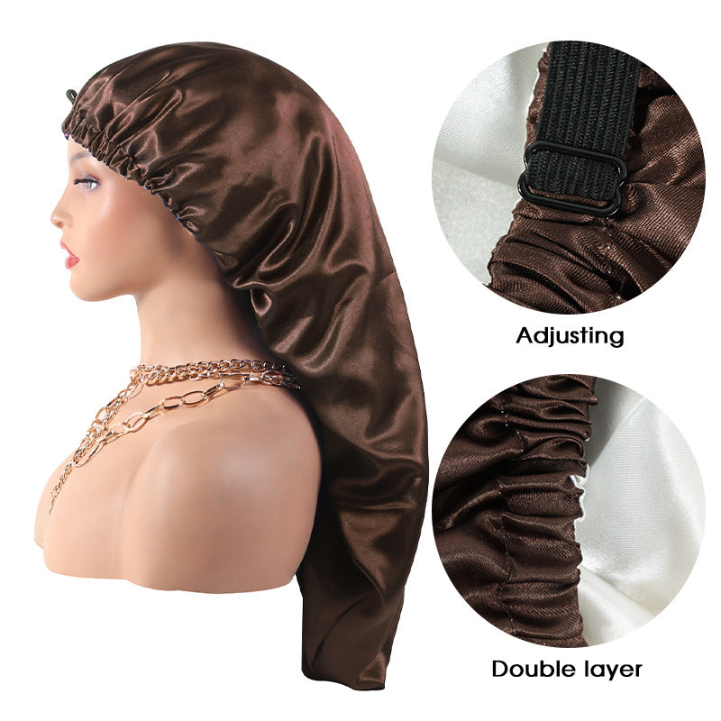 Solid Color Satin Soft Elastic Band Silky Long Bonnets