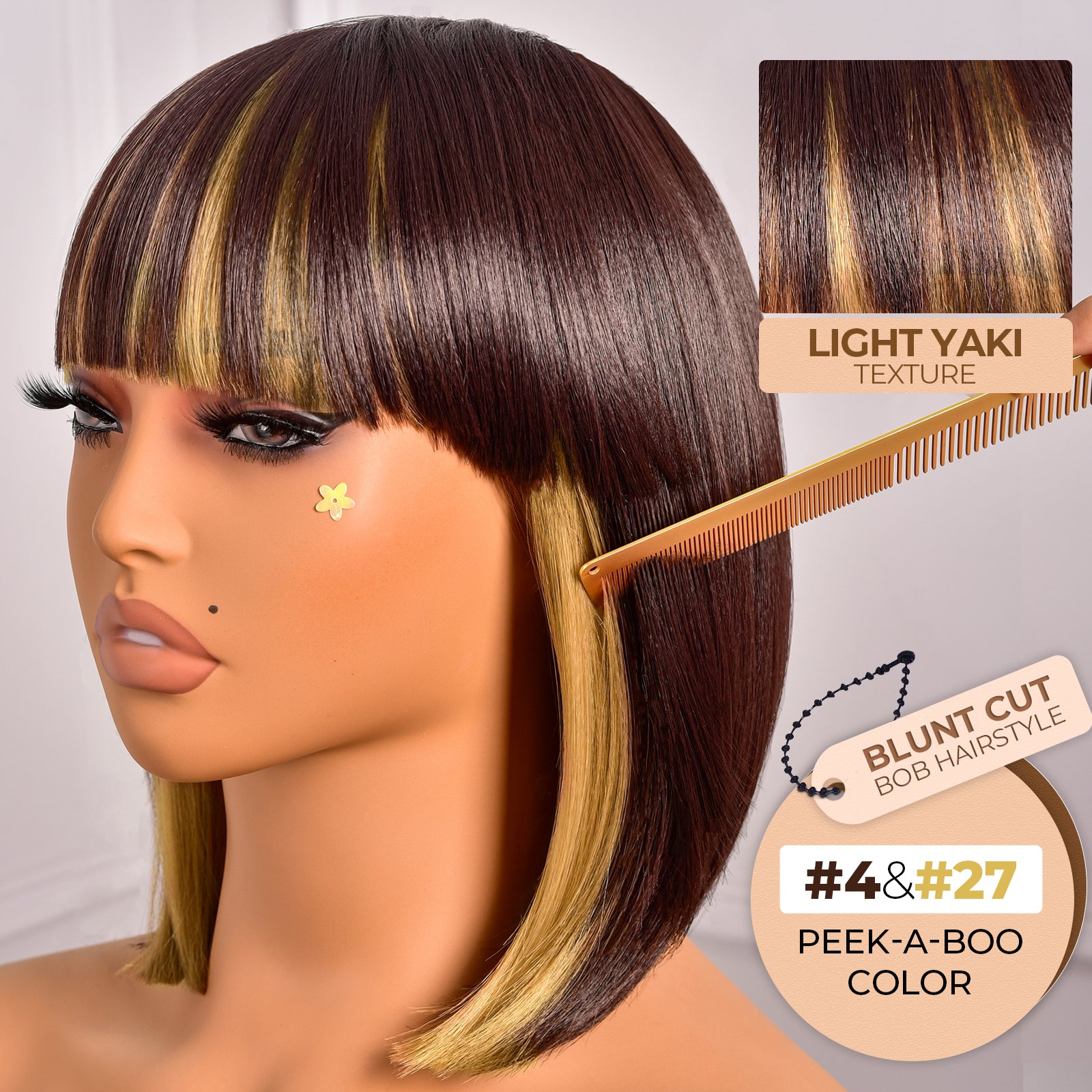 Toyotress Short Bob Synthetic Wigs | Blunt cut Natural Black Straight Wig with Bangs Synthetic Wig（612H+618）