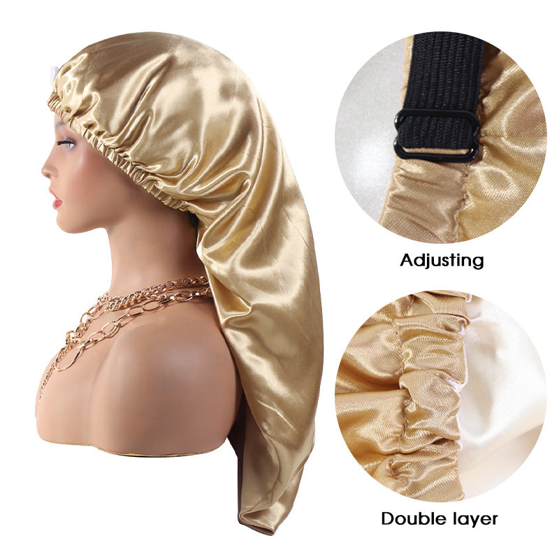 Solid Color Satin Soft Elastic Band Silky Long Bonnets