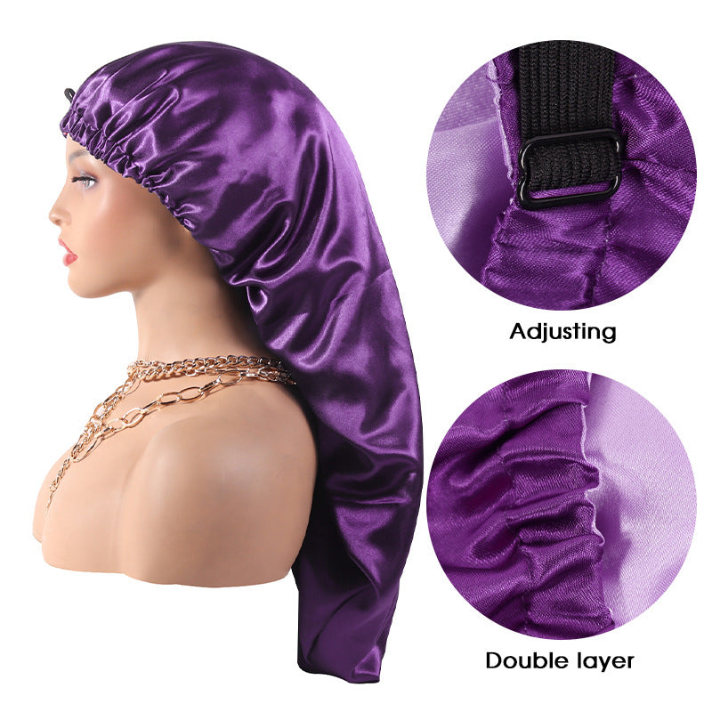 Solid Color Satin Soft Elastic Band Silky Long Bonnets