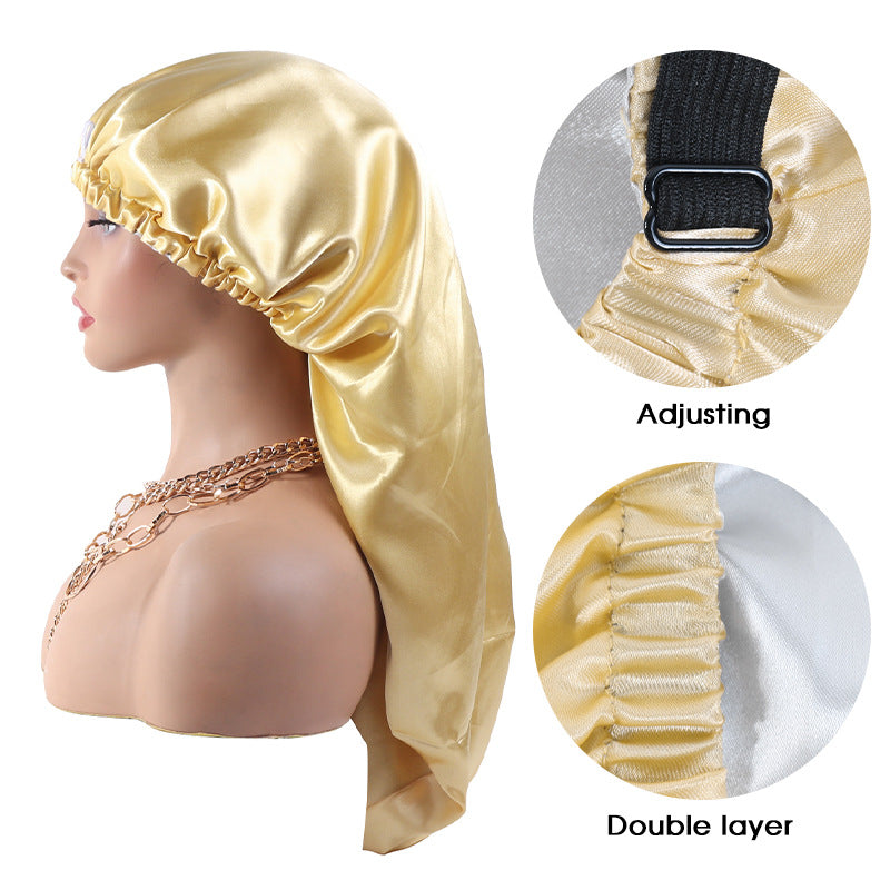 Solid Color Satin Soft Elastic Band Silky Long Bonnets