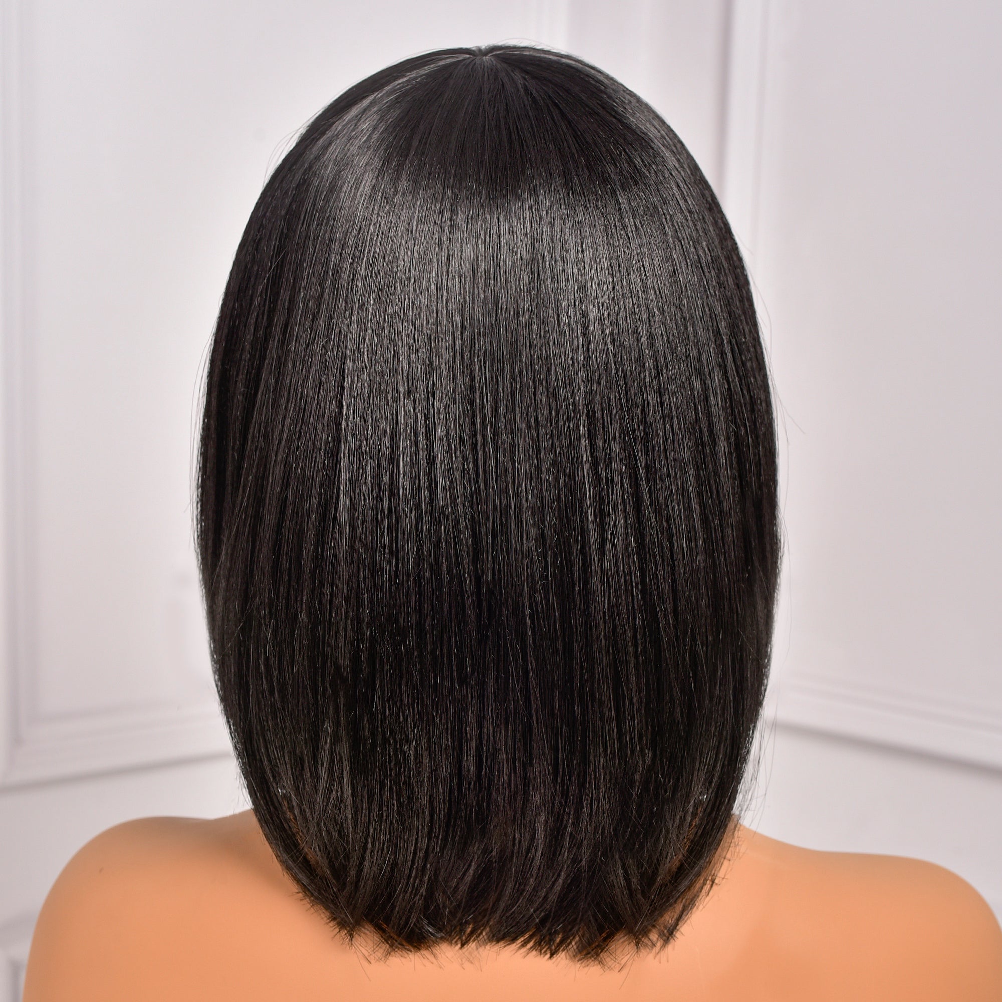 Toyotress Short Bob Synthetic Wigs | Blunt cut Natural Black Straight Wig with Bangs Synthetic Wig（612H+618）